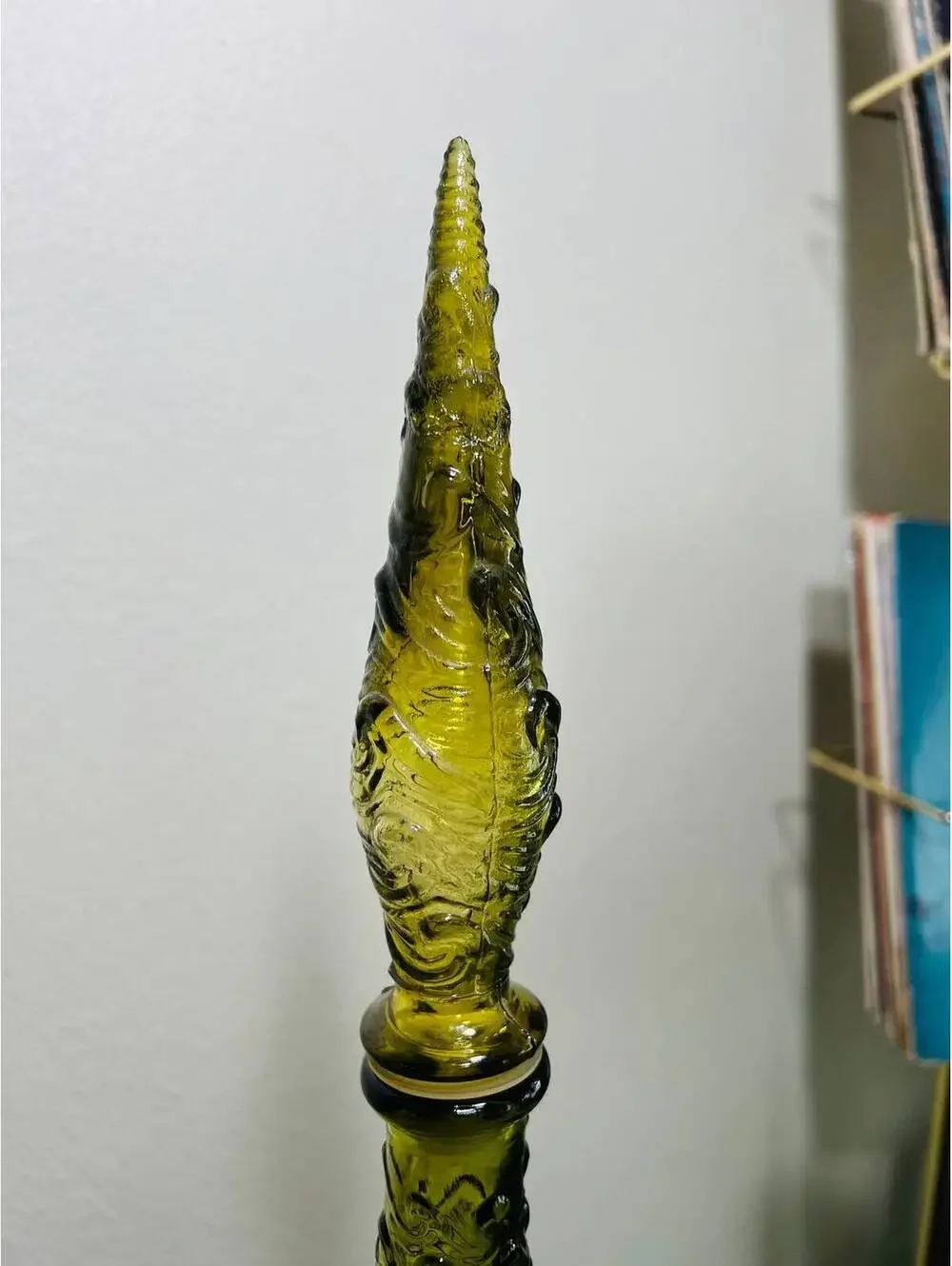 Vintage 1960s Wave Empoli Italy Decanter in Rare Olive Green